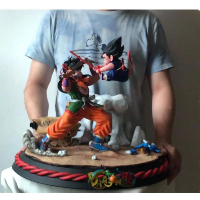 Статуя Dragon Ball детство Сон Гоку VS Yamcha 1/6 GK полноразмерный портрет резиновая фигурка героя Коллекционная модель игрушки Q976 - Цвет: Черный