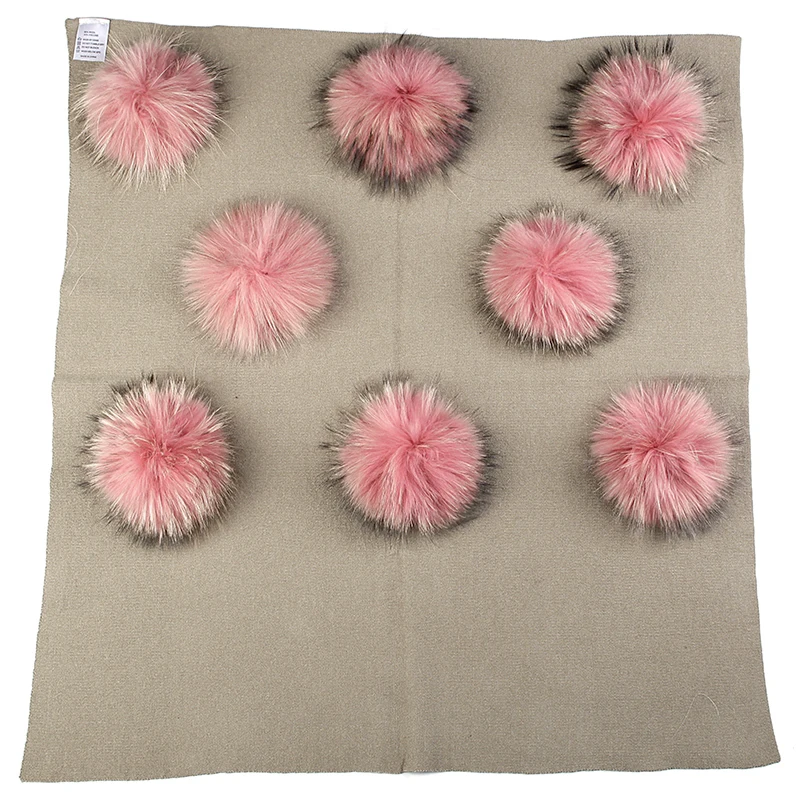 khaki skin pink Geebro, теплое шерстяное Пеленальное Одеяло для новорожденных, одеяло для сна для путешествий, детские постельные пеленки с помпоном из натурального меха енота, 8 шт - Цвет: khaki skin pink