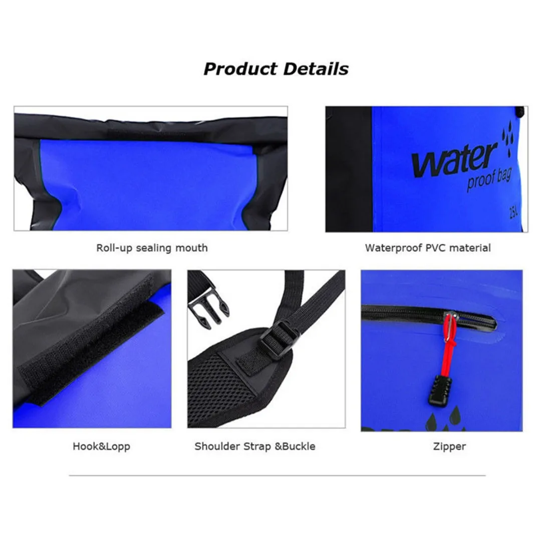 25L Waterproof Dry Backpack Sports Canoe Kayak Surfing Rucksack Storage Bag Men Women Swimming Fitness Beach Ocean Bag