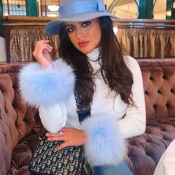 

Women's Pullover Stitching Fur Sleeves Sweater 2020 New Turtleneck Bottoming Shirt