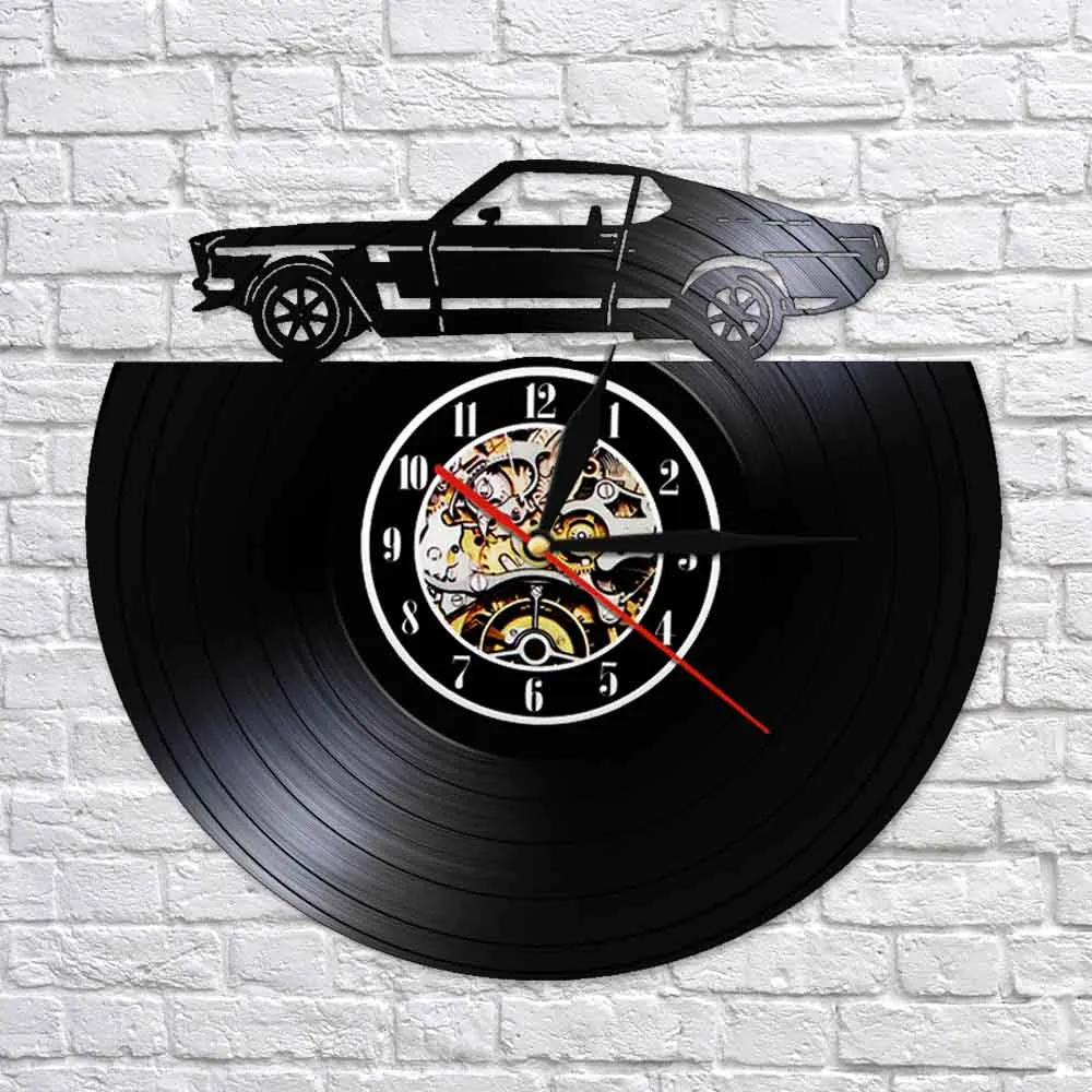 Retro Classic Cars Wall Art Vinyl Record LP Wall Clock Transportation Wall Art Automobile Silent Movement Clock Man Cave Decor