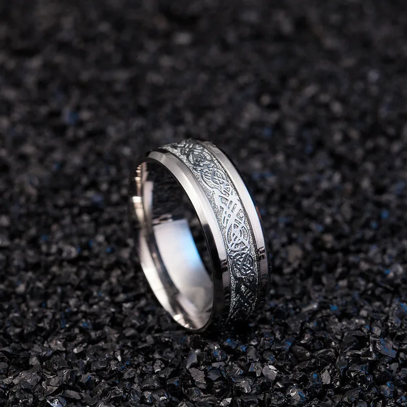 Vintage Gold Dragon 316L Ring Jewelry Red Blue Black Dragon Inlay Comfort Fit Stainless Steel Rings for Men Wedding Ring Wide - Image 5