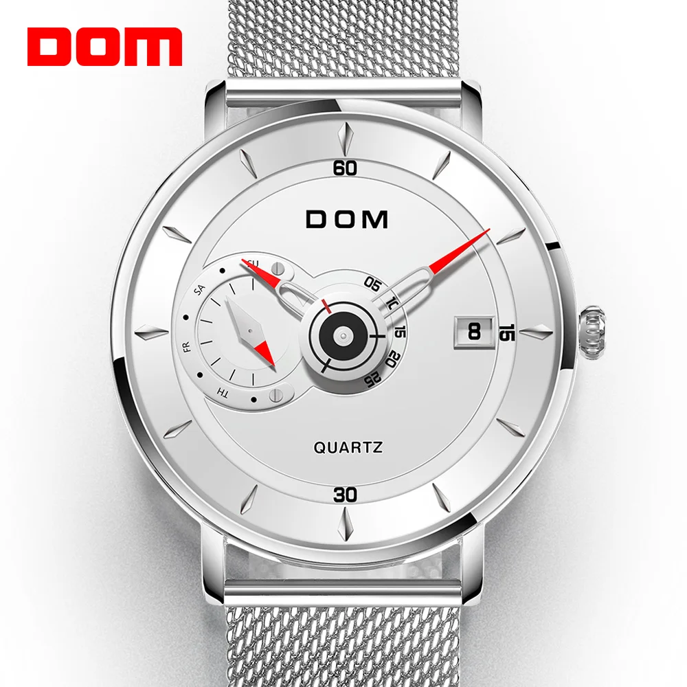 

DOM Brand Luxury Silver Male Watch Quartz Creative Wrist Watch Men Auto Waterproof Mens Watches Sport Wristwatch M-1299D-7M