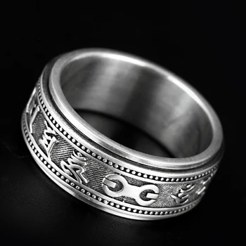

925 Sterling Silver Six-Character Spell Rings For Men Freely Rotatable Creative Decompression 100% Silver Rings Men's Jewellery