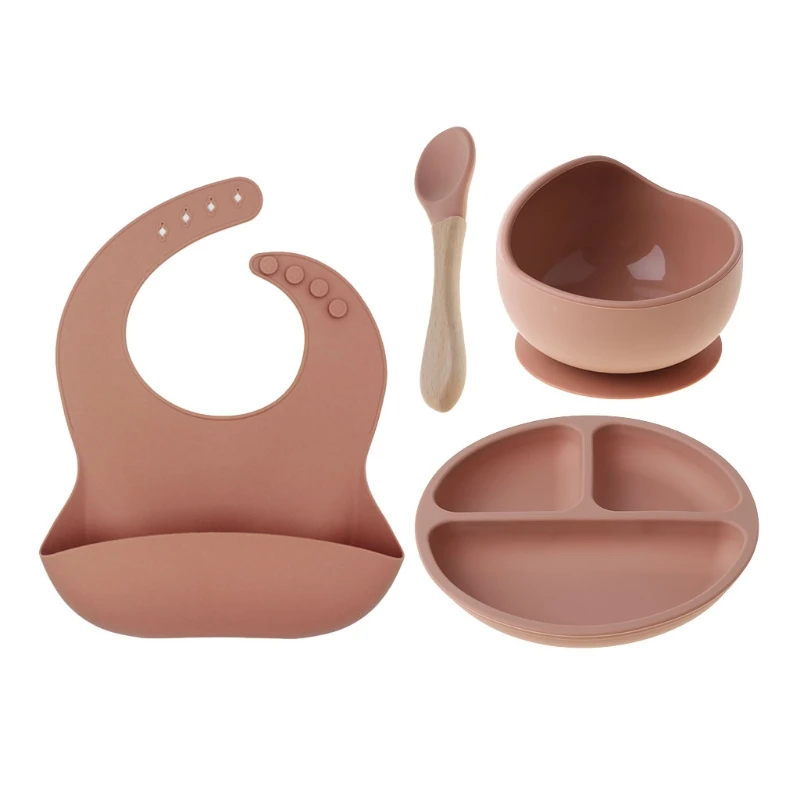 4pcs/set Baby Plate Silicone Tableware Waterproof Bib Baby Bowl Dinner Sucker Bowl Spoon Newborn Accessories plate suction