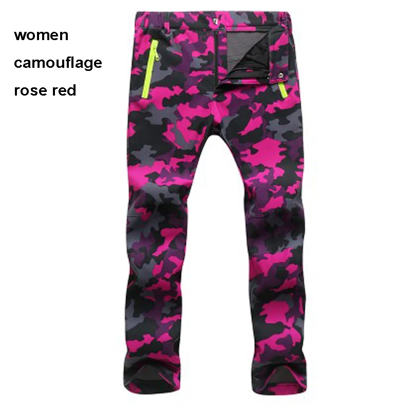 women camouflage re Пеший Туризм брюки Для мужчин Для женщин на температуру-30 градусов, зимняя одежда с ворсом Водонепроницаемый походные уличные ботинки для кемпинга Рыбная ловля Soft Shell брюки лагерь рыбы подъем - Цвет: women camouflage re