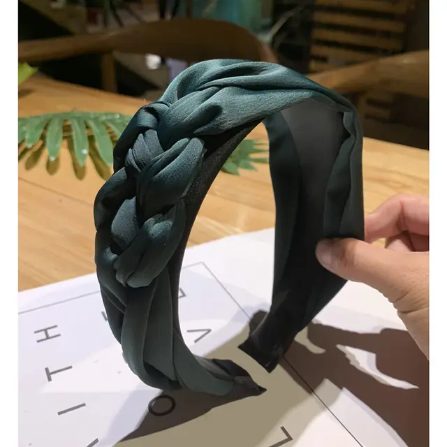 New Wide Weaving Hairbands Autumn Girls Hair Accessories Hoop Women Green Braid Headband Fashion Bezel green