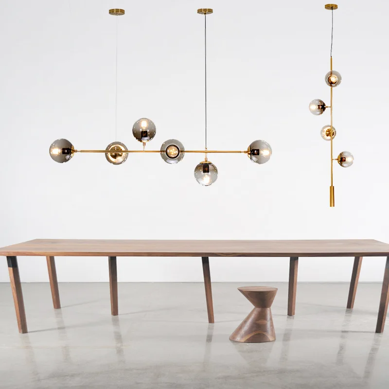

Nordic simple strip magic bean restaurant lights gold front desk bar store personality glass LED chandelier lamps