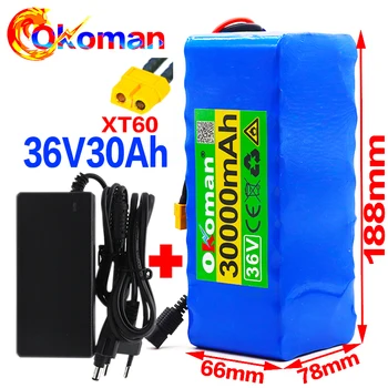 

36V 10S4P 30Ah 500W high capacity 42V 18650 lithium battery pack 30000mAh electric bicycle scooter with BMS XT60 Plug+charger