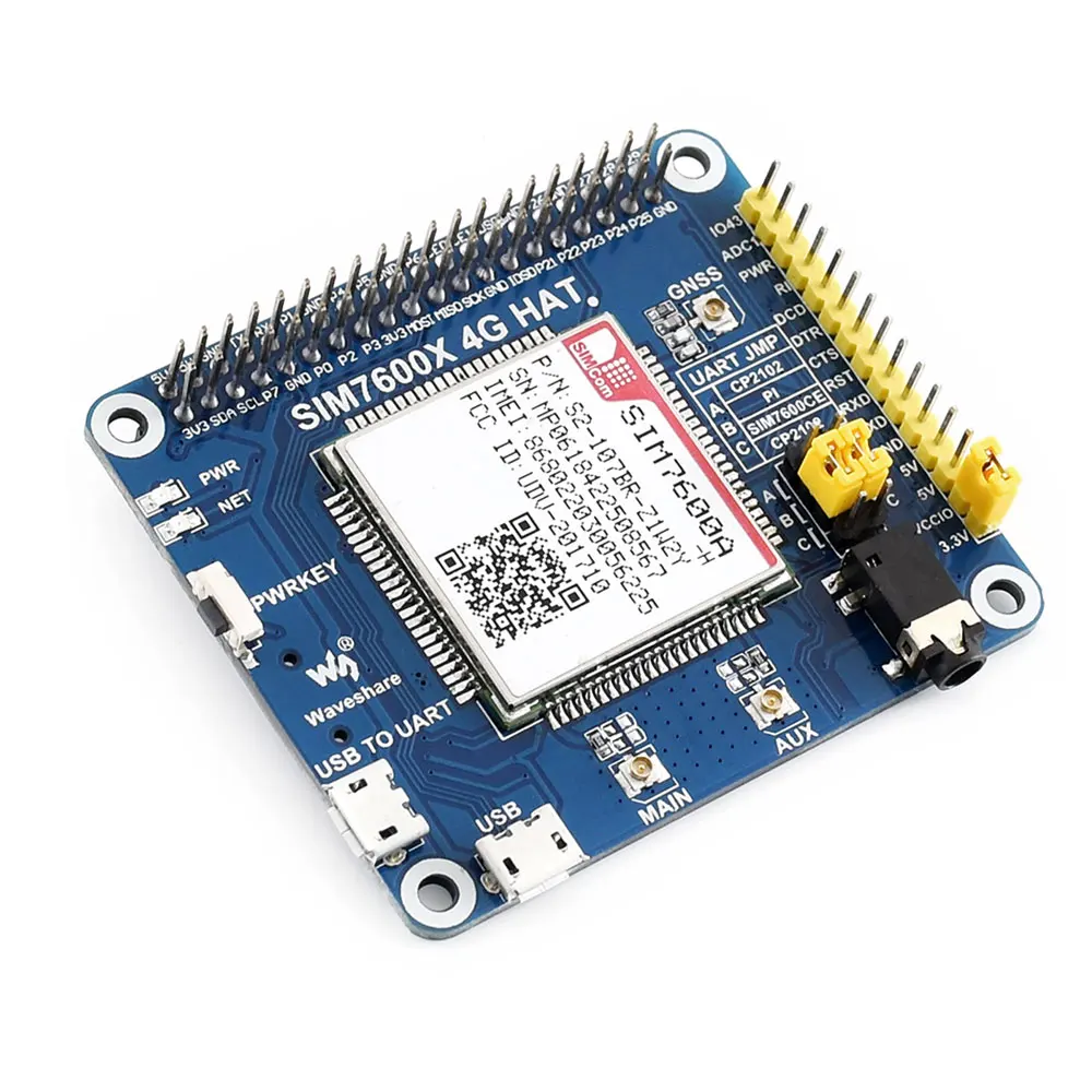 SIM7600E-H SIM7600G-H  ̿ SIM7600CE 4G HAT, 4G, 3G, 2G, GSM, GPRS, GNSS HAT, LTE CAT4, SIM7600