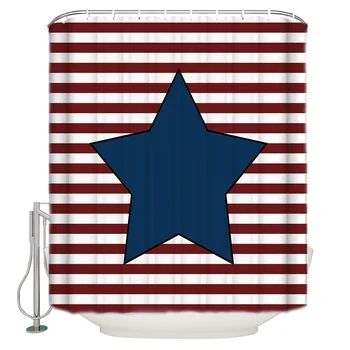 

Red Stripe Background Geometric Five-Pointed Star Polyester Fabric Shower Curtain