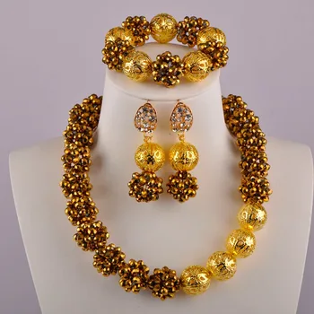 

Golden Brown African Jewelry Set Nigerian Beads Necklace Sets