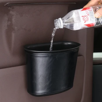 

Car Hanging type Door Storage Bucket storage trash bag Waterproof foldable trash can creative leather car accessories interior