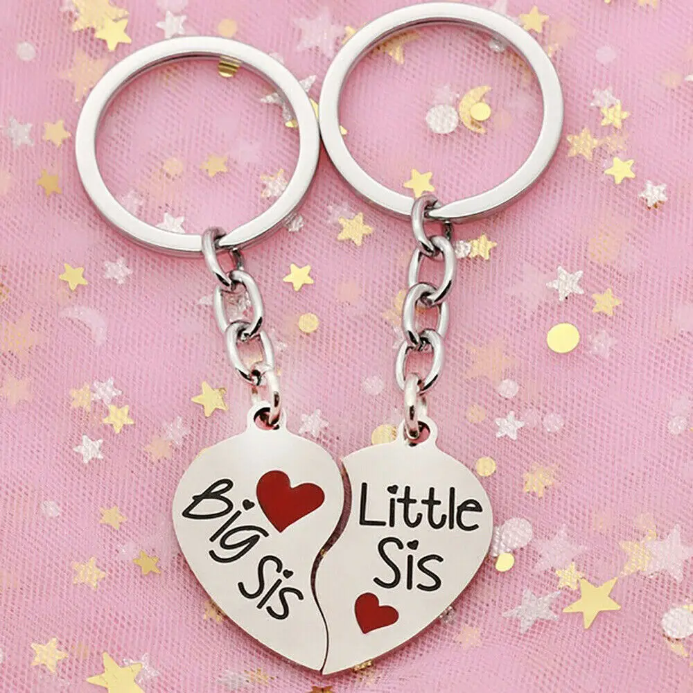 2PCs Best Friends Sisters Friendship Keychain Lover Key Chain Heart Set Jewelry 