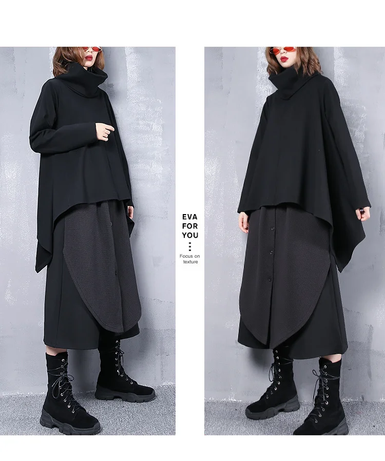 2XL зимние Асимметричная базовые Топы в стиле панк уличная женская с высоким, плотно облегающим шею воротником футболки для девочек зимняя женская обувь футболки женская одежда SA427S30