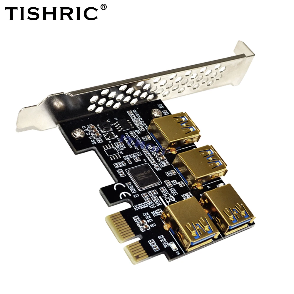 

Карта расширения TISHRIC PCI-E Express, адаптер от 1 до 4 для карты от 1x до 16x1 до 4, концентратор усилителя слота USB 3,0 для майнинга BTC