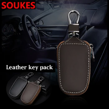 

Genuine Leather Car Business Men Key Case Wallet For Chevrolet Cruze Aveo Opel Insignia Ssangyong kyron rexton Honda Accord CRV
