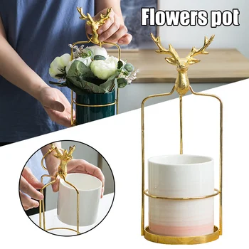 

Gradient Color Succulent Flower Pot With A Rack Decorative Container For Indoor Desktop Balcony _WK