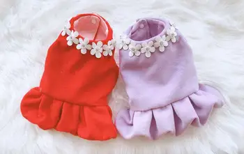 

Flower Neck Wool Coat Red Purple Color Dog Skirts for Autumn and Winter Two Feet Pet Clothes Dog Dress Princess Dog Clothes Girl