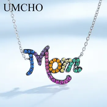 

UMCHO Colorful Rainbow Nano Gemstone Necklace Chain Genuine 925 Sterling Silver Necklace For Mothers Day Gift Fine Jewelry