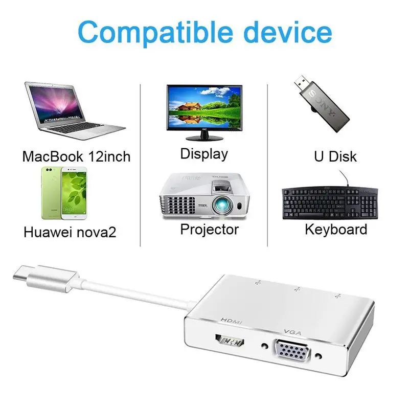 Usb type C к HDMI/USB 3,0 адаптер, USB 3,1 type C адаптер 4K HDMI цифровой AV многопортовый адаптер, Совместимость с Thunderbolt 3, USB C HU