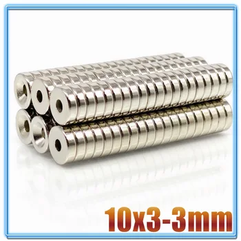 

10/20/50/100/500Pcs 10x3 Hole 3 N35 Super Strong Permanet Round Neodymium Countersunk Ring Magnet Rare Earth Magnets 10*3 Hole3