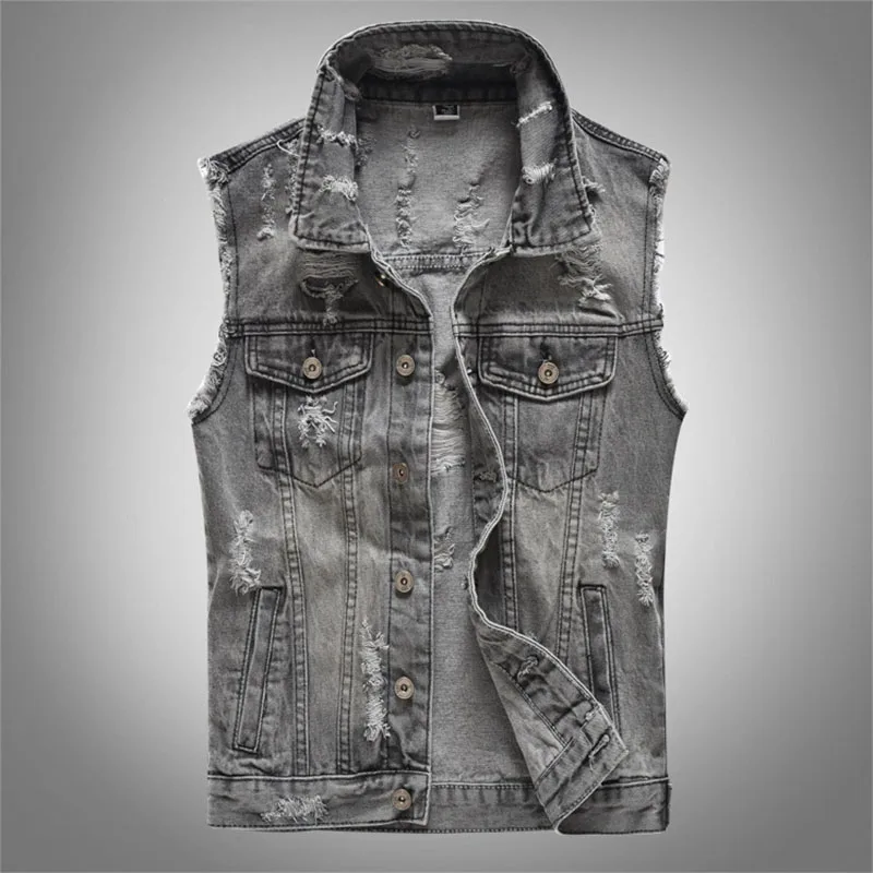 Mens Denim Vest Spring Autumn Vintage Design Male Retor Sleeveless
