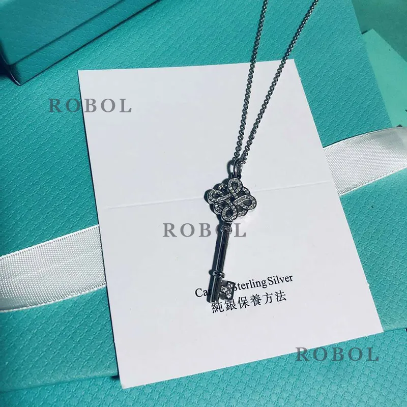 4 XL TFB RLLEN Quality Original 925 Sterling Silver Classic Fashion Key Necklace Pendant DIY Jewelry Gift for Ladies and Girls - Цвет камня: 4