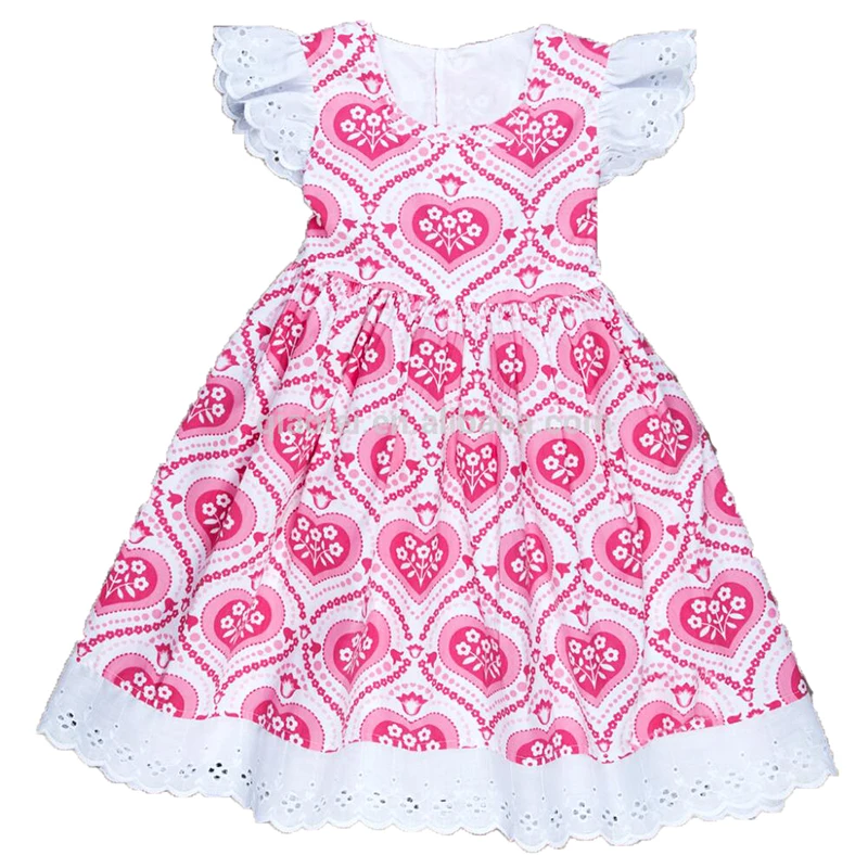 

Valentine 's day Cotton Baby Girls heart Ruffle Boutique dress Children's Clothing
