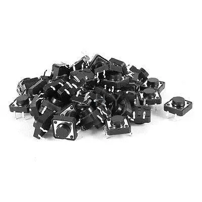 

50 PCS 12mmx12mmx6mm Round Button 4 Pin Momentary Tact Tactile Switch Black