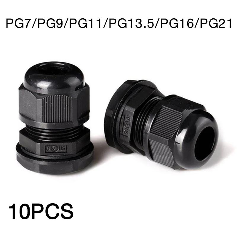 Nylon Cable Glands PG 7 9 11 13.5 16 21 IP68 Wire Plastic Waterproof Connector Cable Sleeve Adjustable Joints 10Pcs
