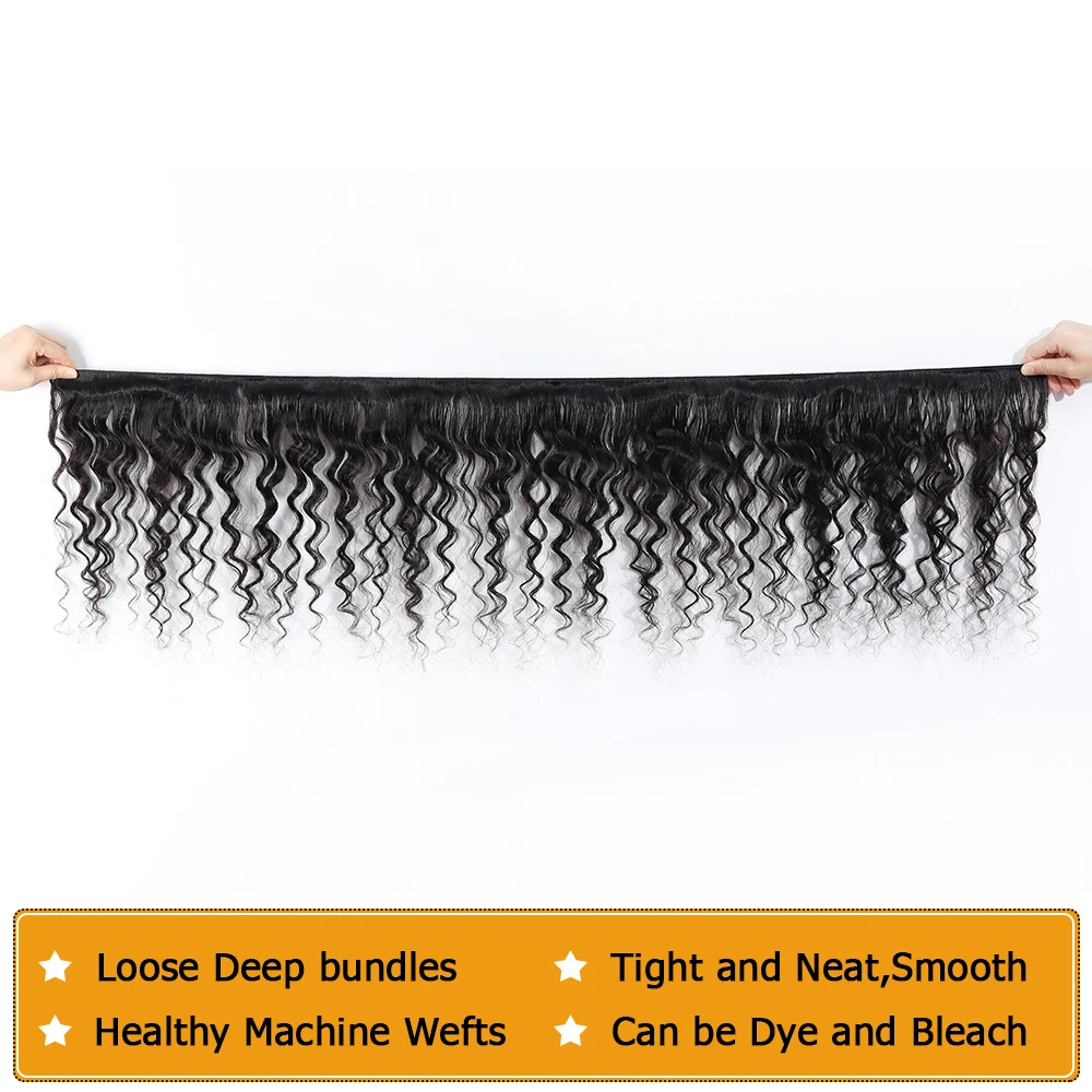 Loose Deep Wave Bundles With Closure Brazilian Hair Weave Bundles With Closure 4pc/lot Non-Remy Human Hair Frontal