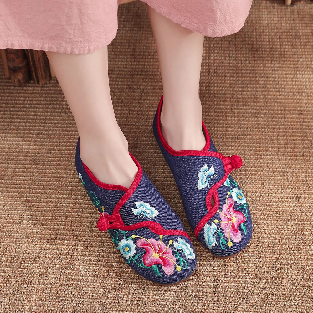 Women Flats Morning Glory Flower Embroidered Women's Canvas Ballet Flats Ladies Casual Comfort Denim Cotton Embroidery Shoes,women shoes,women flats,casual shoes