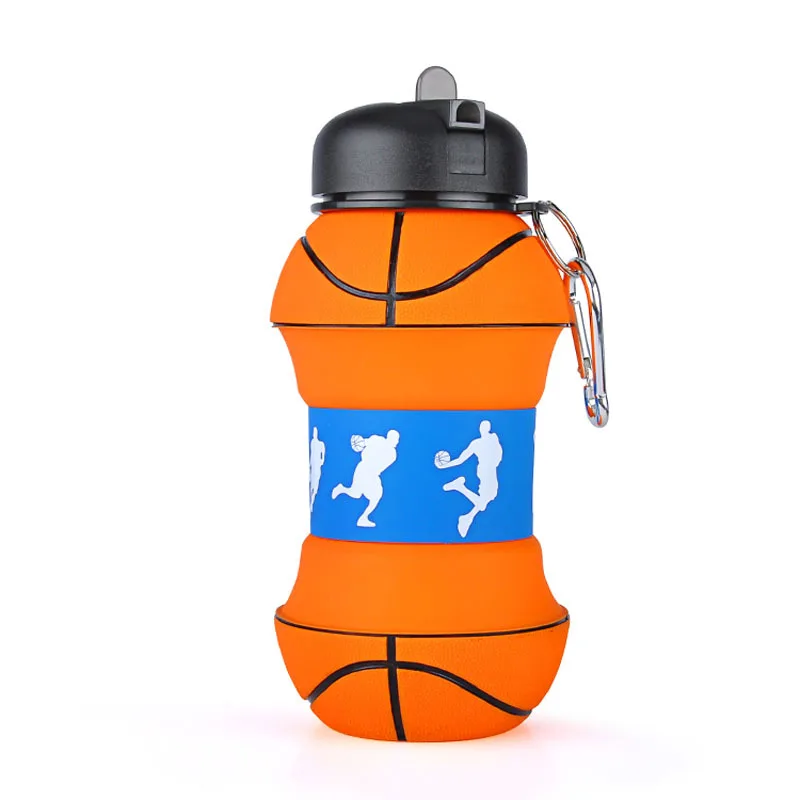 2 шт 550 мл портативная складная бутылка для воды с футбольными мотивами герметичный спортивный пластиковый экологически чистый чайник для детей/AdultsTravel Пешие прогулки - Цвет: 1Pc Basketball