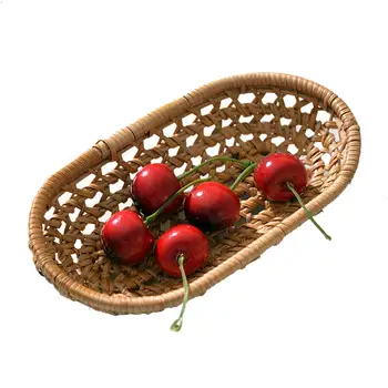 

Home Cherry Fruit Storage Basket Rattan Woven Tea Towel Holder Dessert Plate Shooting Props
