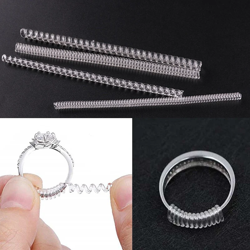 New 10pcs/Set Useful Invisible Spiral Ring Size Adjuster Shell Hard Guard  Tightener Reducer Resizing Tools Ring Resizer For Loose Rings Jewelry Access