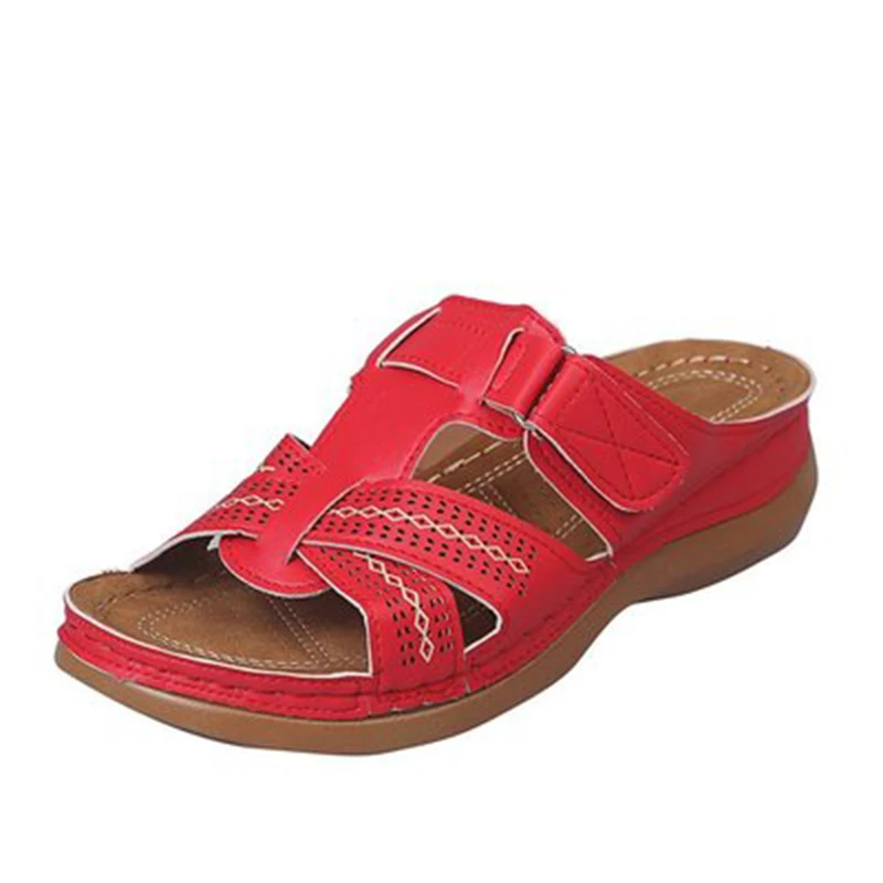 Обувь; женские летние босоножки; женская обувь; удобные мягкие женские босоножки; обувь на низком каблуке в стиле ретро на танкетке; женские босоножки на толстой подошве - Цвет: Красный
