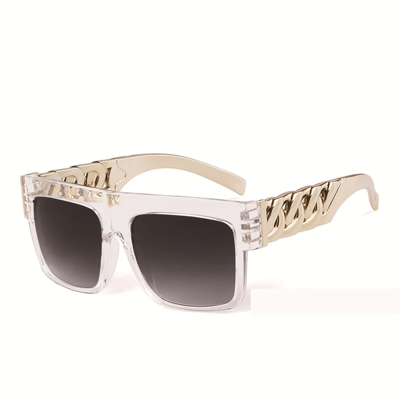 Модные солнцезащитные очки в стиле хип-хоп с золотой металлической цепочкой, квадратные солнцезащитные очки знаменитостей, роскошные брендовые дизайнерские женские/мужские солнцезащитные очки UV400 - Цвет линз: C8 ClearfrGray