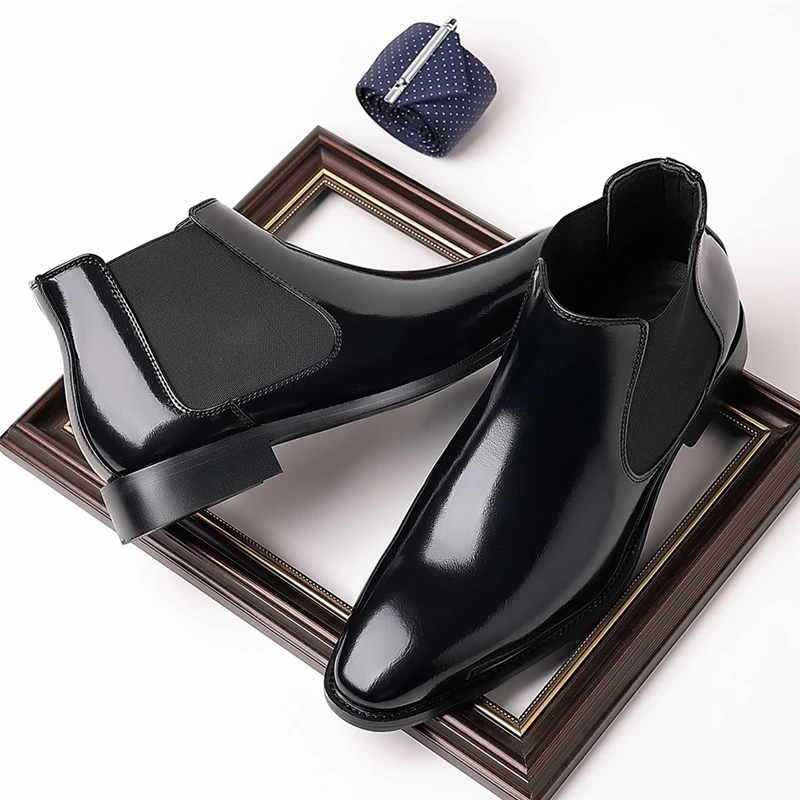 British Spring Autumn Casual Men Leather Shoes High Quality Vintage Business Tooling Ankle Boots Luxury Chelsea Boots Big Size