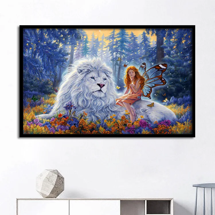 

Cross Border for Fairy Tale Forest White Lion Elves Decoration Canvas CHILDREN'S Room Hanging Painting wu kuang hua xin