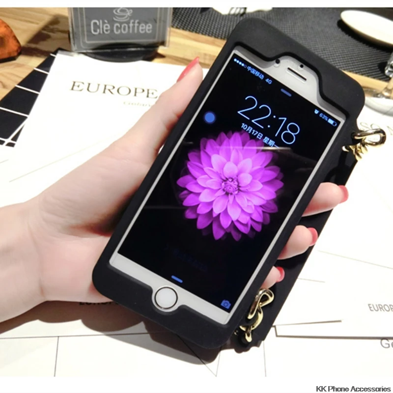 Чехол-кошелек для iPhone 11 Pro MAX XR X XS MAX 10 6 6s 7 8 Plus, мягкий силиконовый чехол с отделением для карт, сумочка, кошелек, чехол для телефона с длинной цепочкой