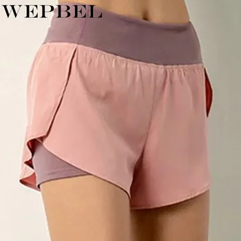 

WEPBEL Fitness Shorts Women's Fake Two-Piece Running Fitness Trousers Hidden Pocket Anti-Slip Pants Casual Sports Shorts