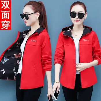 

Short coat women's new loose BF fashion hooded double-sided jacket printed bomber in autumn 2019 women jacket fleece jacket