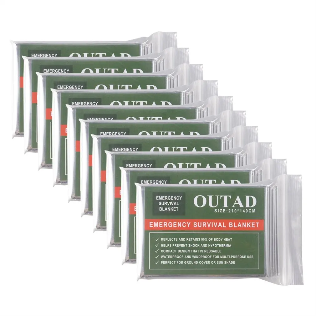 

OUTAD 10Pack Emergency Survival Thermal Blanket Outdoor Waterproof Windproof Reusable First Aid Sun Shade Ground Cover