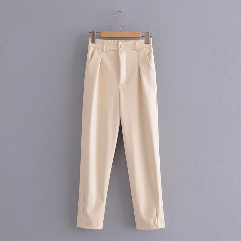 Brand New PU Leather Loose Pants Women Fashion Faux Leather Trousers Yellow Elegant Pockets Zipper Button Pant Female Ladies gloria vanderbilt capris Pants & Capris