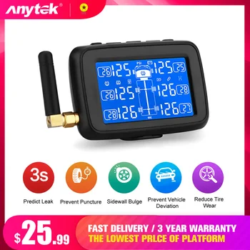 

Anytek TPMS car wireless tire pressure monitoring system, with 6 external sensors, replaceable battery LCD display