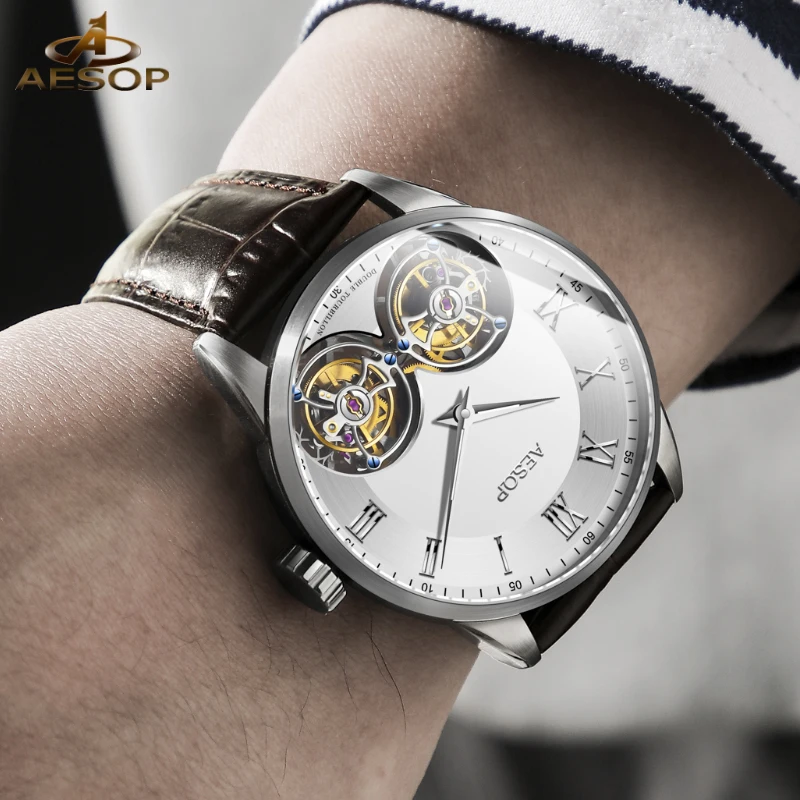 Aesop Double Tourbillon Movement Watch For Men Luxury Sapphire Mechanical Business Waterproof Watches Mens zegarek męski
