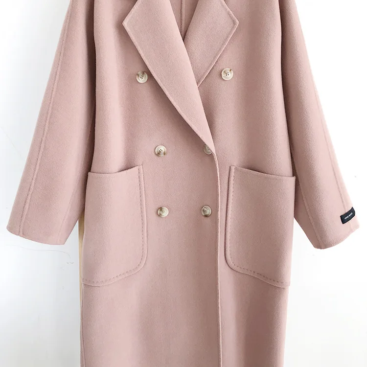 Зимнее свободное кашемировое пальто женское длинное большое шерстяное пальто большого размера