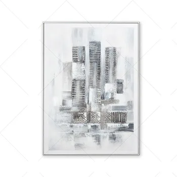 

Fashion Hand Painted Building White Gray Square Abstract Oil Painting Canvas Art Decor Wall Pictures Modern No Frame Picture