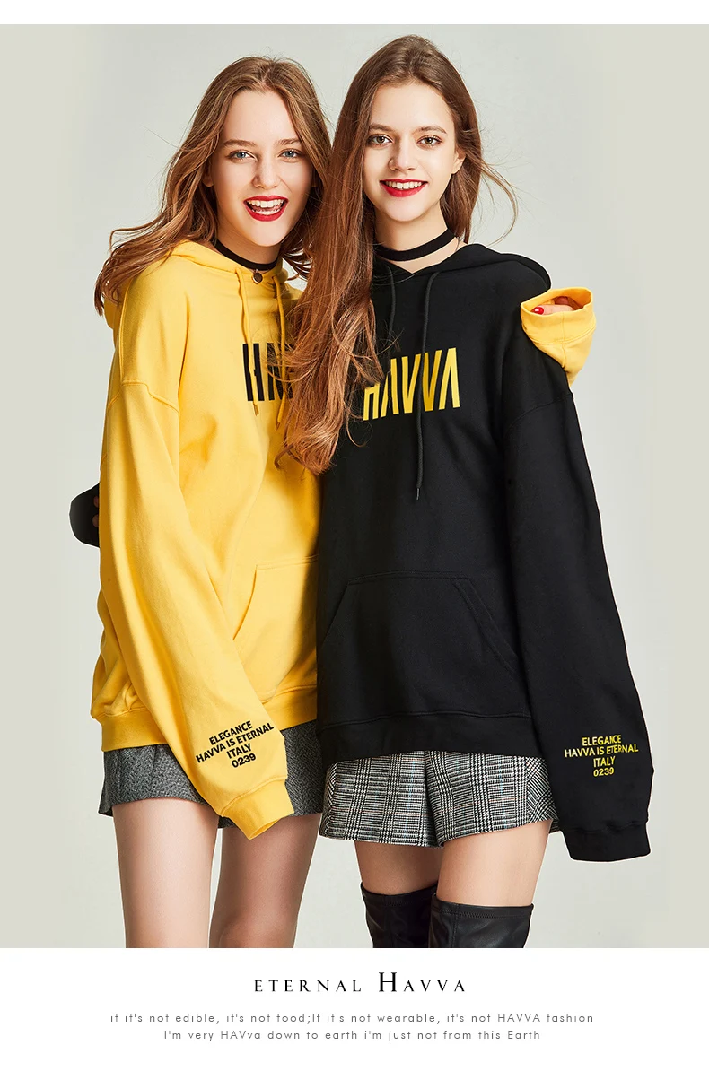 HAVVA autumn and winter new fashion hooded cotton pullover loose jumper women V31340